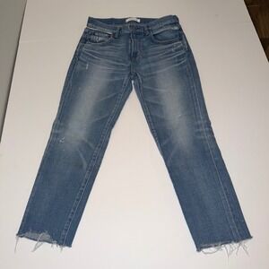 Moussy Vintage Women Medium Wash Distressed Raw Hem Straight Leg Jeans 28